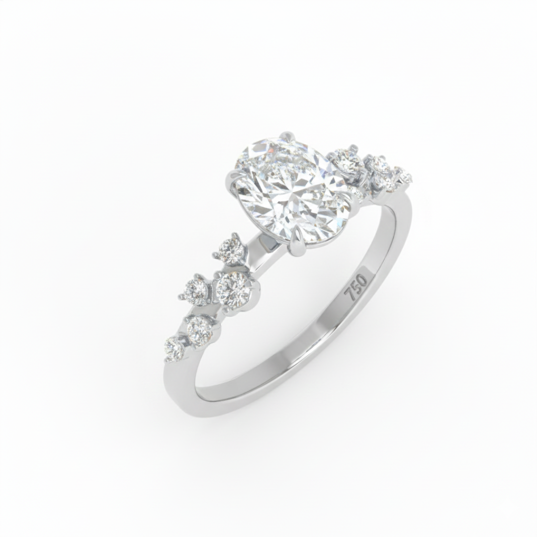 Lina Oval Cut Diamond Engagement Ring With Diamond Accent Band