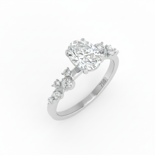 Load image 1 in gallery view. Lina Oval Cut Diamond Engagement Ring With Diamond Accent Band