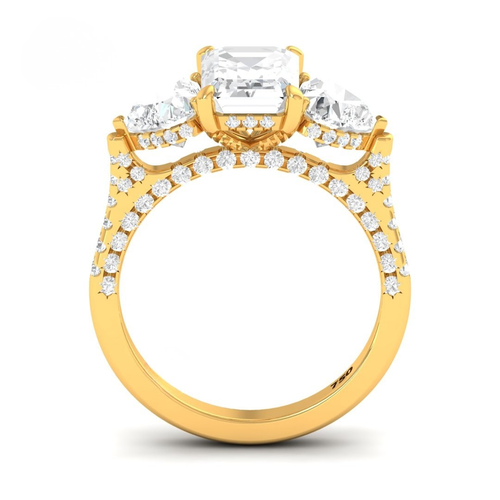 Load image 1 in gallery view. Vidhi Emerald Cut Diamond Engagement Ring with Heart Cut Side Diamonds and 3D Diamond Band