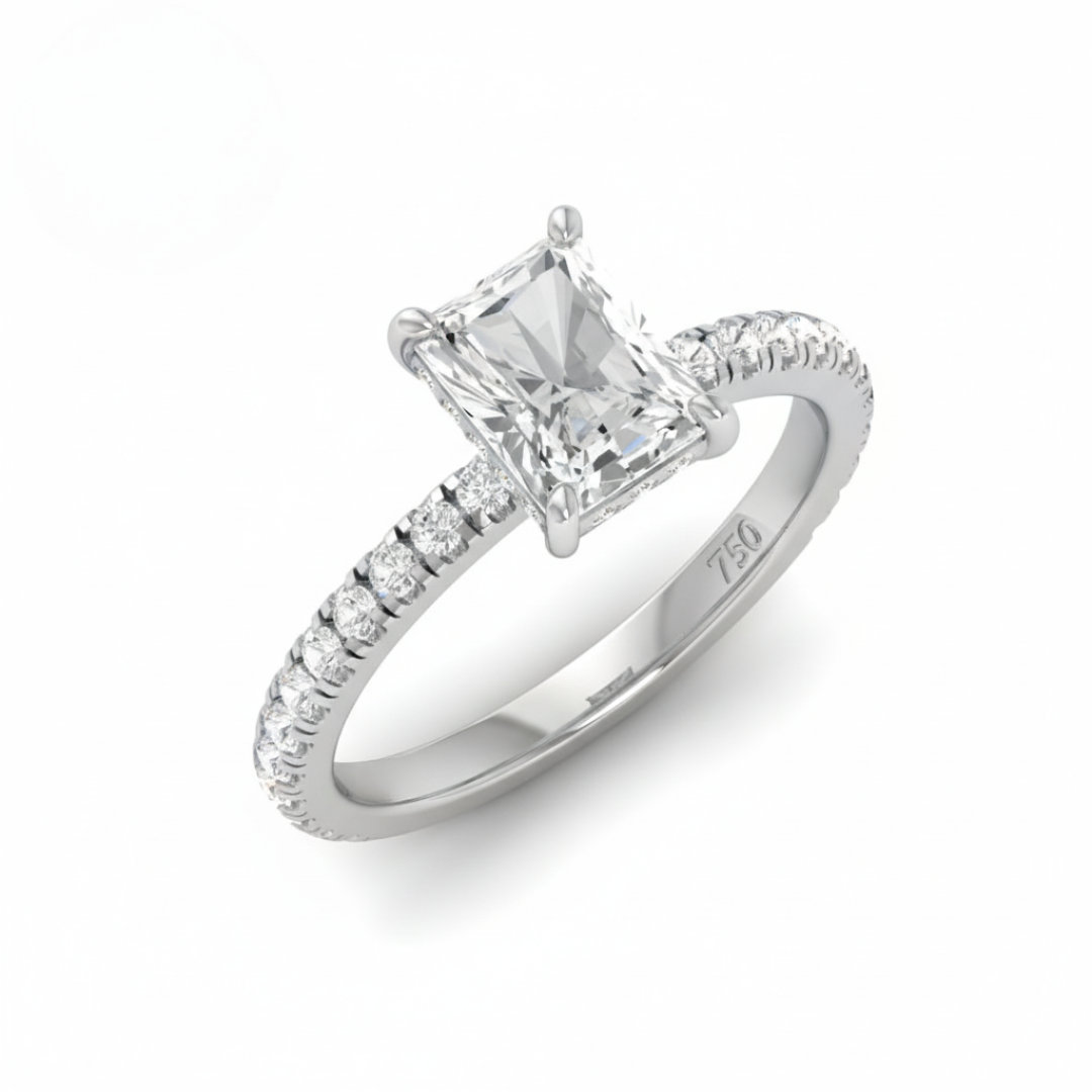 Lila Radiant Cut Diamond Engagement Ring with Diamond Hidden Halo and Diamond Band