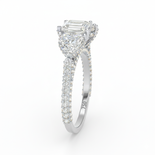 Load image 1 in gallery view. Vidhi Heart Cut Diamond Engagement Ring with Heart Cut Side Diamonds and 3D Diamond Band