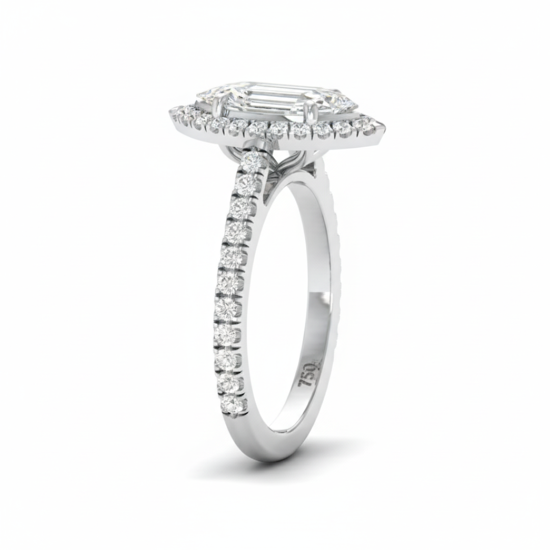 Belle Marquise Cut Diamond Engagement Ring with Diamond Halo & Diamond Band