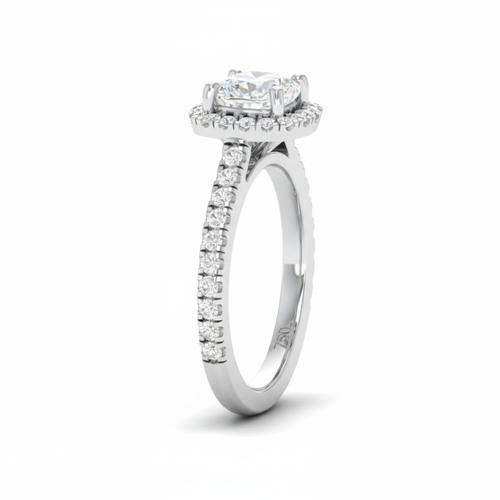 Load image 1 in gallery view. Belle Cushion Cut Diamond Engagement Ring with Diamond Halo & Diamond Band