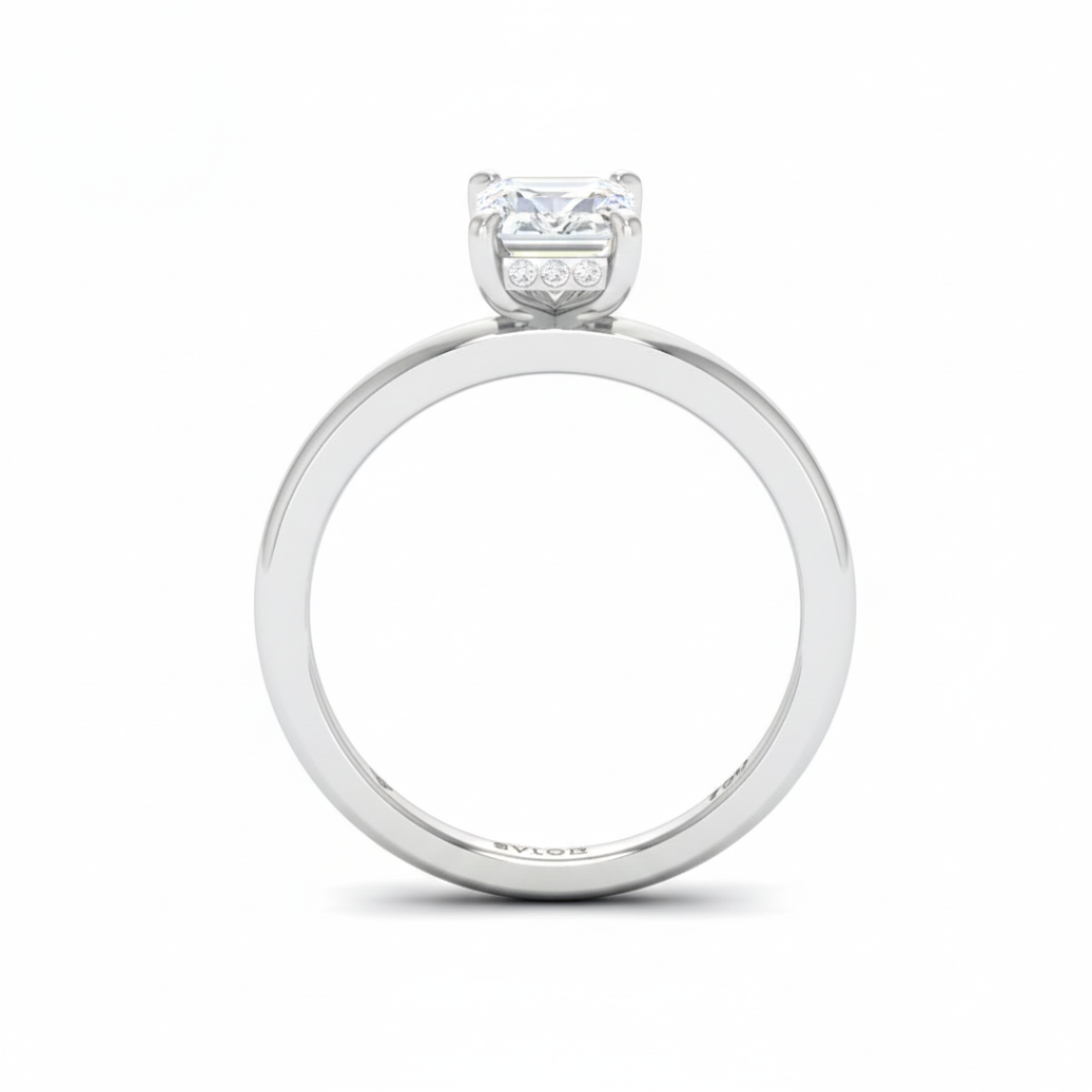 Kiara Emerald Cut Diamond With Hidden Halo Engagement Ring