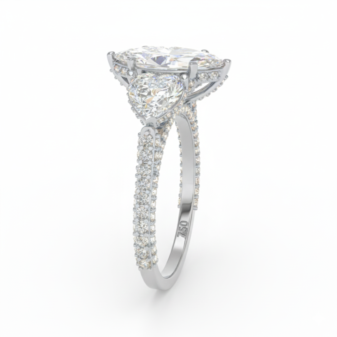 Vidhi Marquise Cut Diamond Engagement Ring with Heart Cut Side Diamonds and 3D Diamond Band