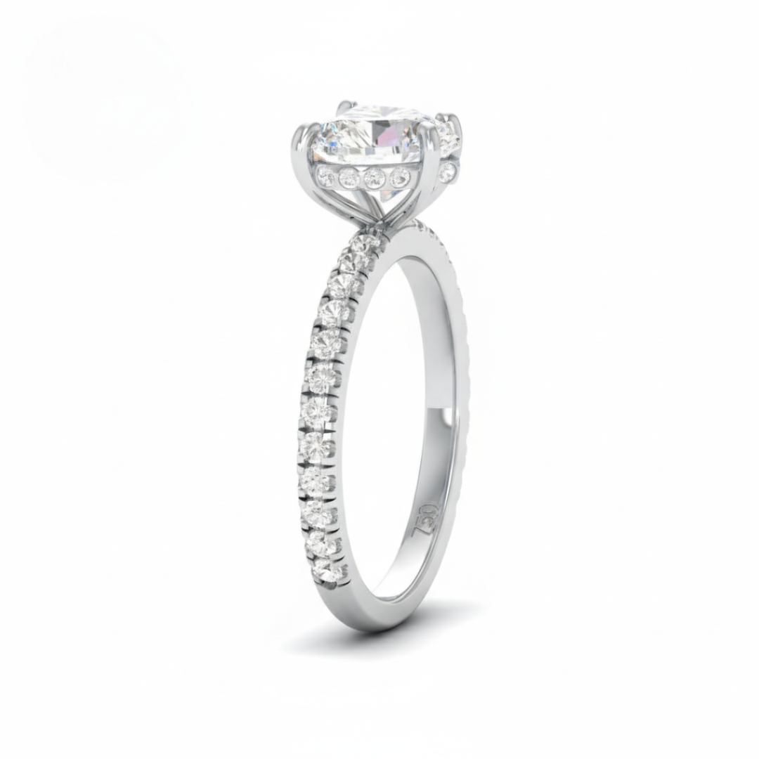 Lila Heart Cut Diamond Engagement Ring with Diamond Hidden Halo and Diamond Band