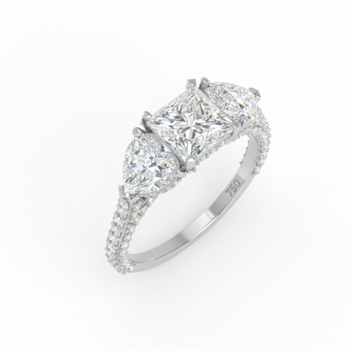 Load image 1 in gallery view. Vidhi Princess Cut Diamond Engagement Ring with Heart Cut Side Diamonds and 3D Diamond Band