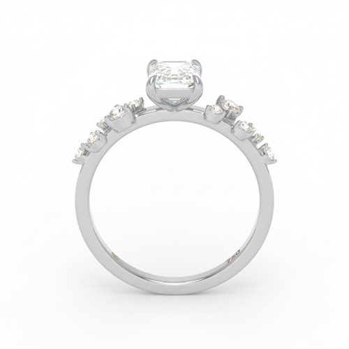 Load image 1 in gallery view. Lina Emerald Cut Diamond Engagement Ring With Diamond Accent Band