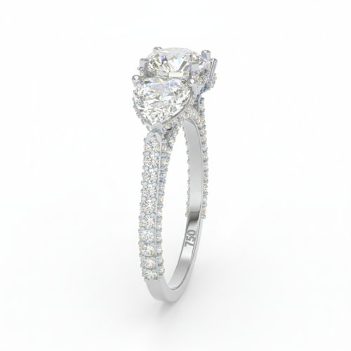 Load image 1 in gallery view. Vidhi Round Cut Diamond Engagement Ring with Heart Cut Side Diamonds and 3D Diamond Band