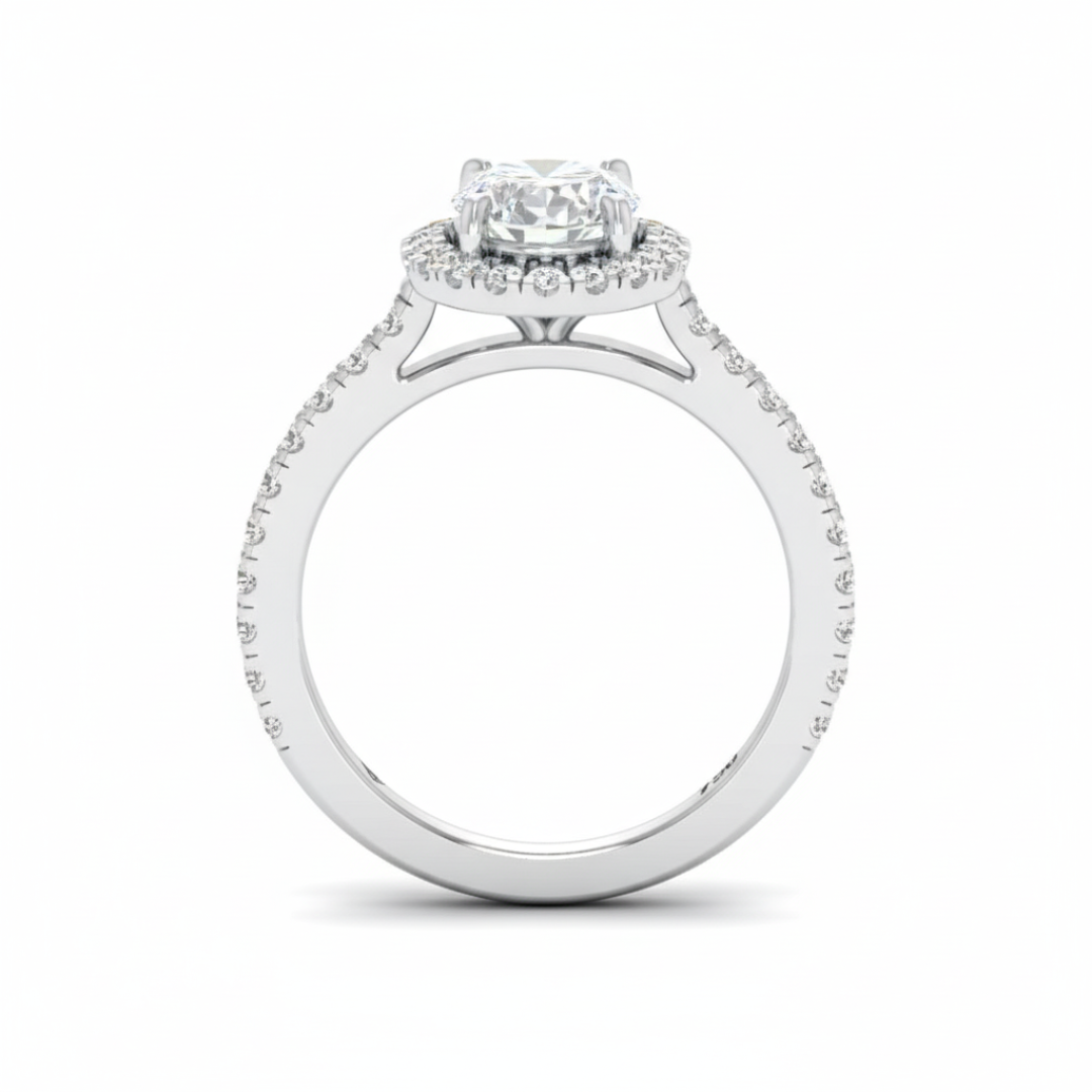 Belle Oval Cut Diamond Engagement Ring with Diamond Halo & Diamond Band