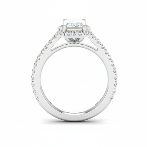 Load image 1 in gallery view. Belle Emerald Cut Diamond Engagement Ring with Diamond Halo & Diamond Band