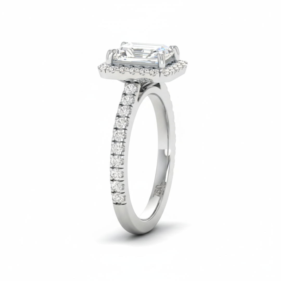 Belle Radiant Cut Diamond Engagement Ring with Diamond Halo & Diamond Band