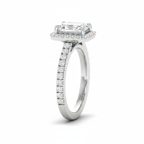 Load image 1 in gallery view. Belle Radiant Cut Diamond Engagement Ring with Diamond Halo & Diamond Band