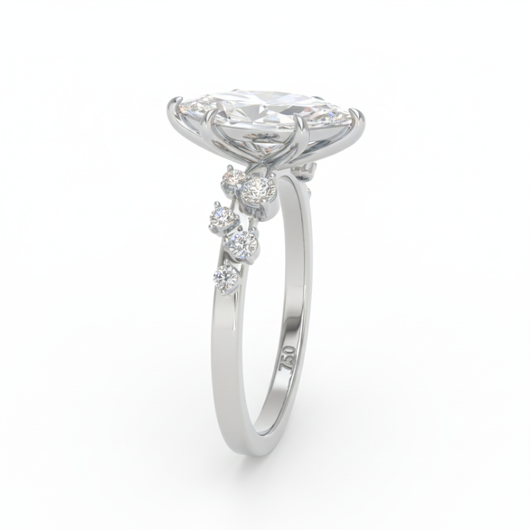 Lina Marquise Cut Diamond Engagement Ring With Diamond Accent Band