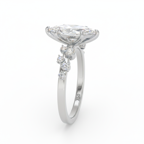 Load image 1 in gallery view. Lina Marquise Cut Diamond Engagement Ring With Diamond Accent Band