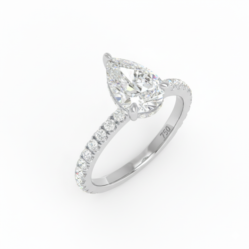 Load image 1 in gallery view. Lila Pear Cut Diamond Engagement Ring with Diamond Hidden Halo and Diamond Band