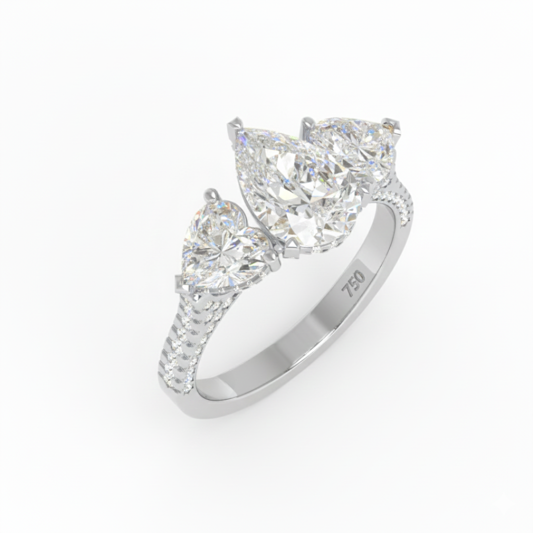 Vidhi Pear Cut Diamond Engagement Ring with Heart Cut Side Diamonds and 3D Diamond Band