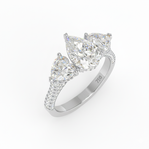 Load image 1 in gallery view. Vidhi Pear Cut Diamond Engagement Ring with Heart Cut Side Diamonds and 3D Diamond Band