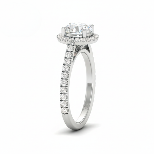 Load image 1 in gallery view. Belle Round Cut Diamond Engagement Ring with Diamond Halo & Diamond Band