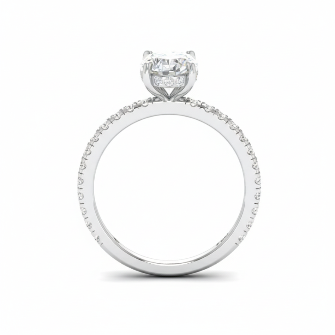 Lila Oval Cut Diamond Engagement Ring with Diamond Hidden Halo and Diamond Band