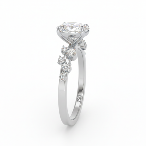Load image 1 in gallery view. Lina Oval Cut Diamond Engagement Ring With Diamond Accent Band