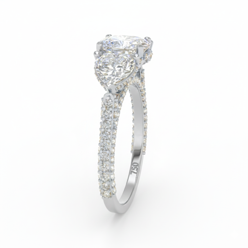 Load image 1 in gallery view. Vidhi Cushion Cut Diamond Engagement Ring with Heart Cut Side Diamonds and 3D Diamond Band