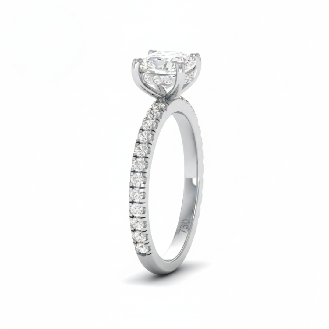Lila Cushion Cut Diamond Engagement Ring with Diamond Hidden Halo and Diamond Band