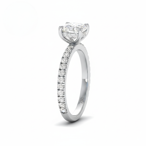 Load image 1 in gallery view. Lila Cushion Cut Diamond Engagement Ring with Diamond Hidden Halo and Diamond Band