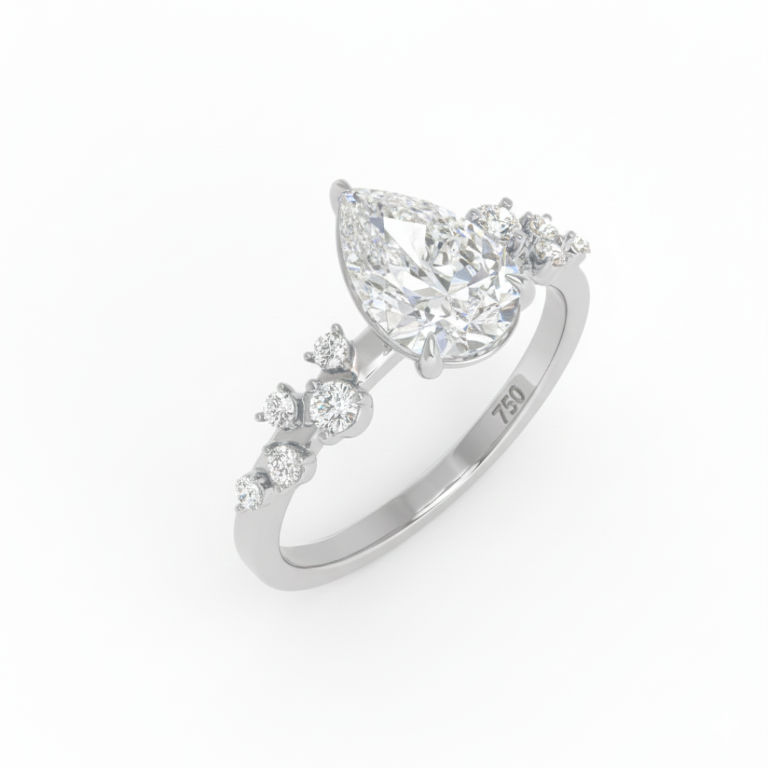 Lina Pear Cut Diamond Engagement Ring With Diamond Accent Band