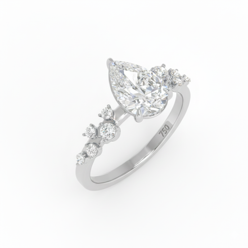 Load image 1 in gallery view. Lina Pear Cut Diamond Engagement Ring With Diamond Accent Band