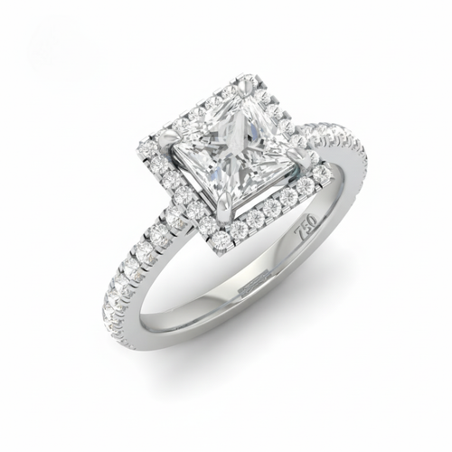 Load image 1 in gallery view. Belle Princess Cut Diamond Engagement Ring with Diamond Halo & Diamond Band