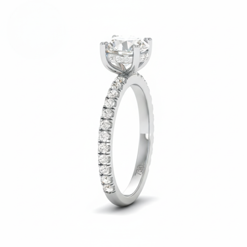 Load image 1 in gallery view. Lila Round Cut Diamond Engagement Ring with Diamond Hidden Halo and Diamond Band
