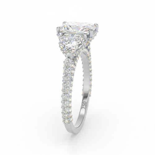 Load image 1 in gallery view. Vidhi Radiant Cut Diamond Engagement Ring with Heart Cut Side Diamonds and 3D Diamond Band