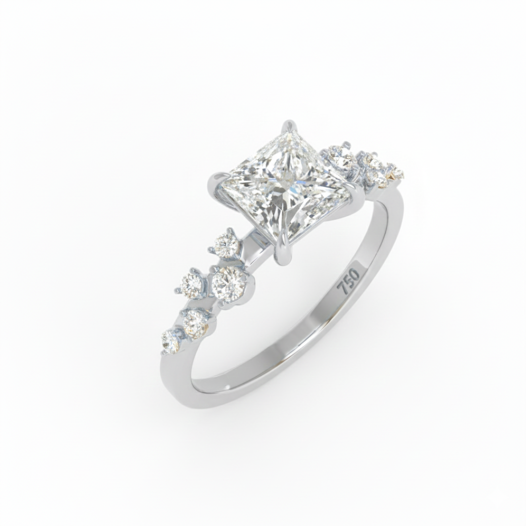 Lina Princess Cut Diamond Engagement Ring With Diamond Accent Band