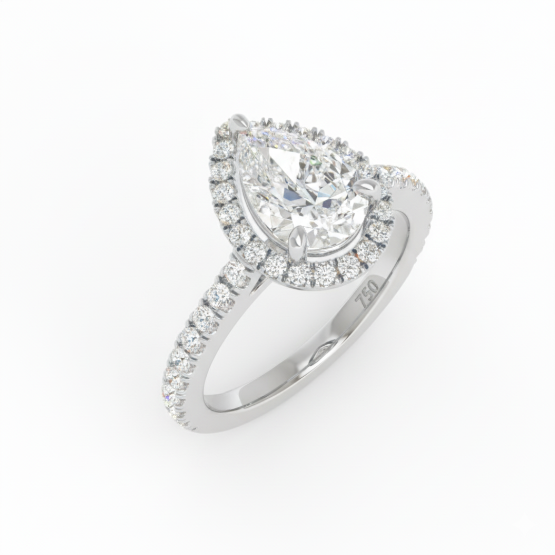 Belle Pear Cut Diamond Engagement Ring with Diamond Halo & Diamond Band