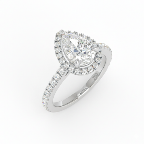 Load image 1 in gallery view. Belle Pear Cut Diamond Engagement Ring with Diamond Halo & Diamond Band