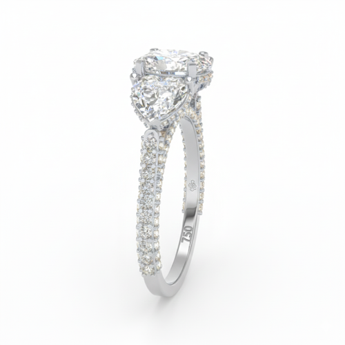 Load image 1 in gallery view. Vidhi Oval Cut Diamond Engagement Ring with Heart Cut Side Diamonds and 3D Diamond Band