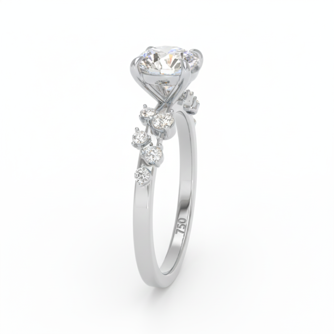Lina Round Cut Diamond Engagement Ring With Diamond Accent Band