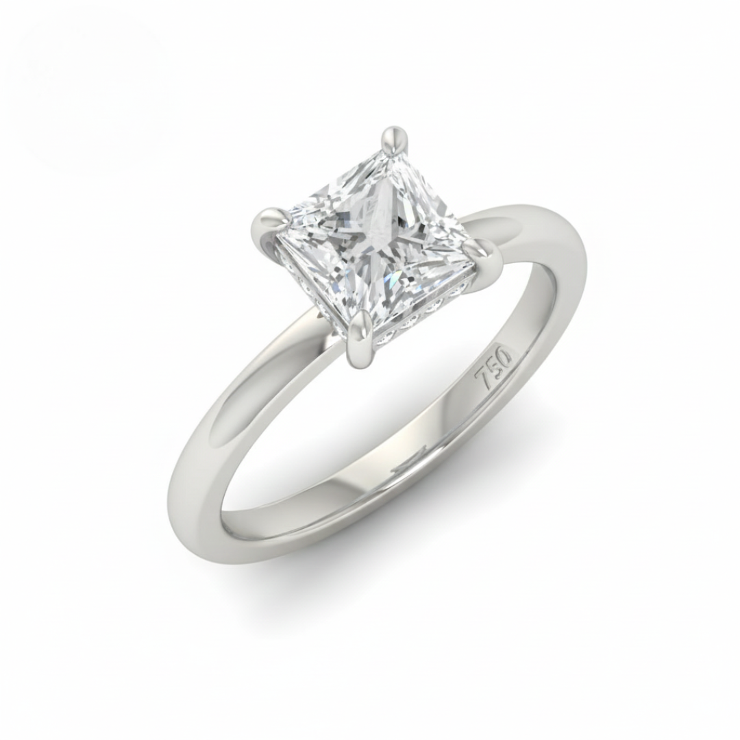Kiara Princess Cut Diamond With Hidden Halo Engagement Ring