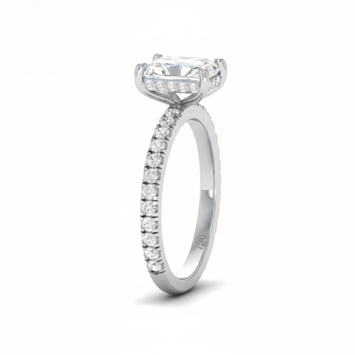 Load image 1 in gallery view. Lila Radiant Cut Diamond Engagement Ring with Diamond Hidden Halo and Diamond Band