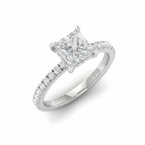 Load image 1 in gallery view. Lila Princess Cut Diamond Engagement Ring with Diamond Hidden Halo and Diamond Band