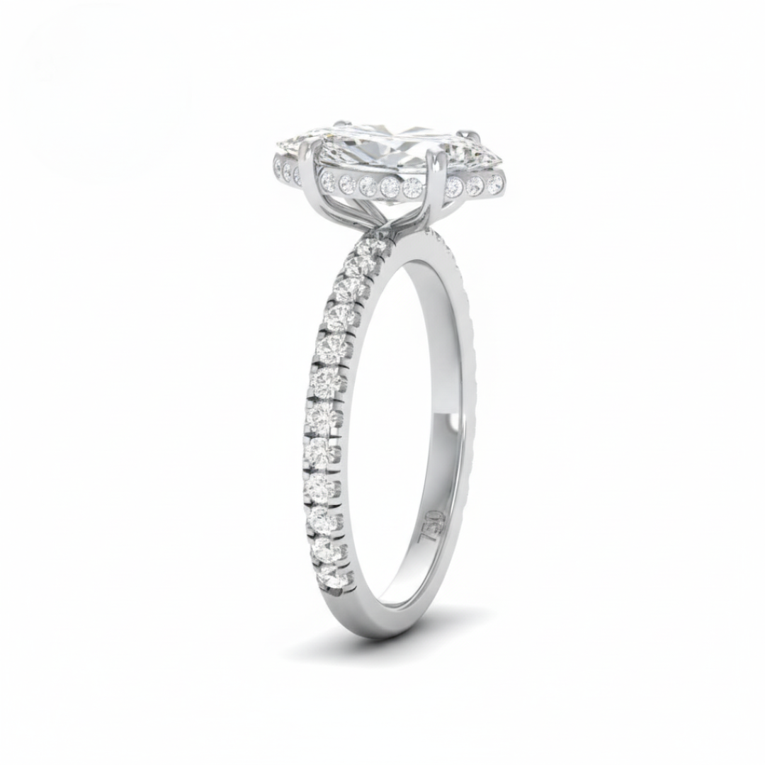 Lila Marquise Cut Diamond Engagement Ring with Diamond Hidden Halo and Diamond Band