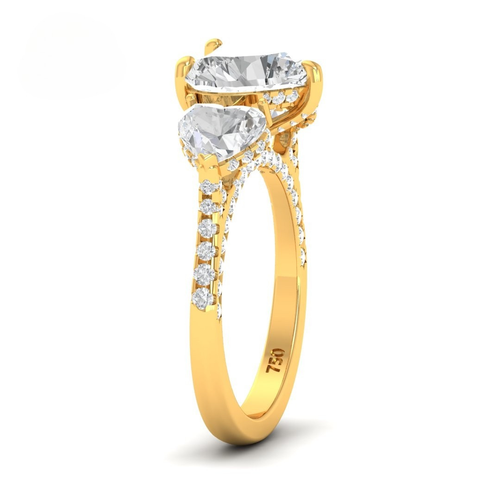 Load image 1 in gallery view. Vidhi Heart Cut Diamond Engagement Ring with Heart Cut Side Diamonds and 3D Diamond Band