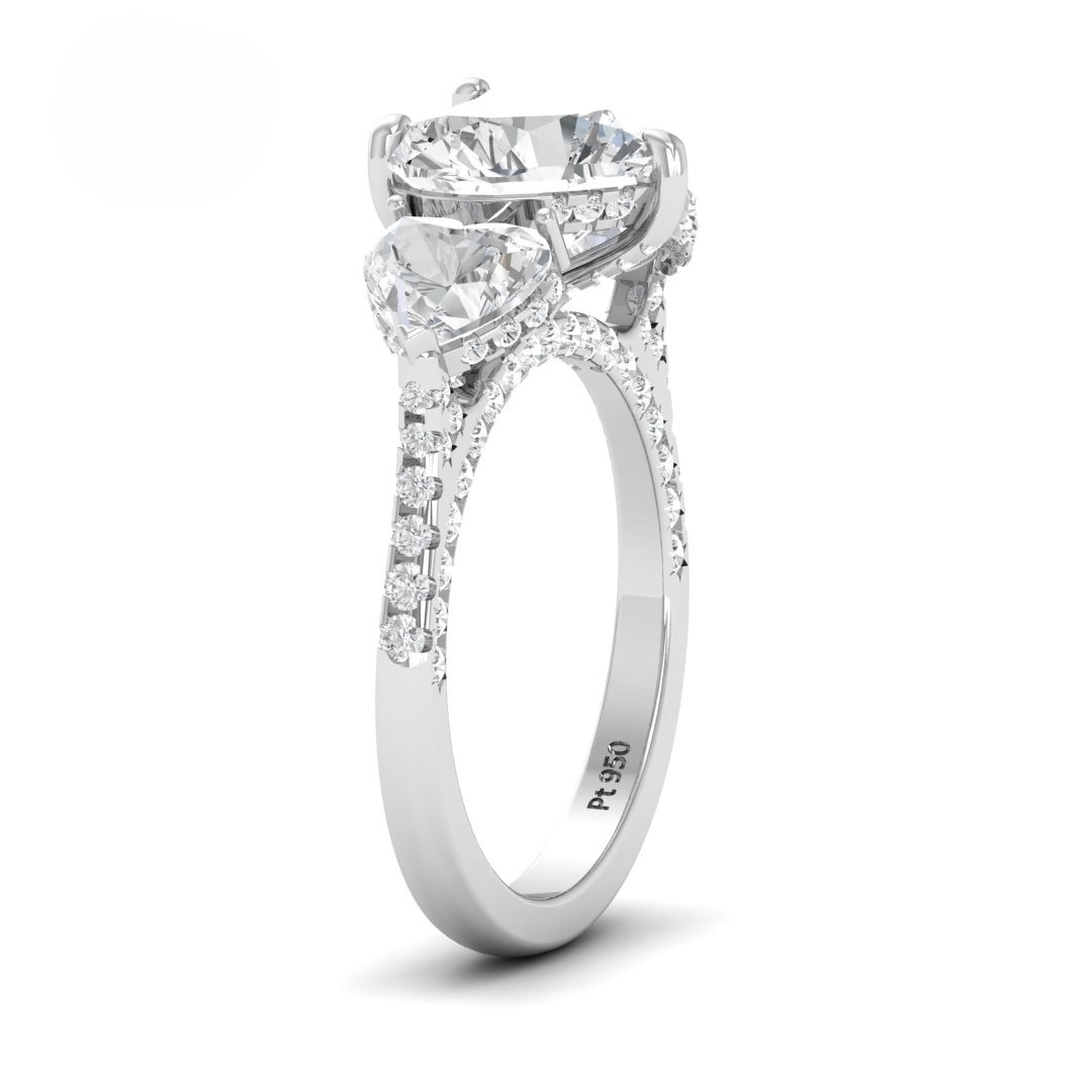 Vidhi Heart Cut Diamond Engagement Ring with Heart Cut Side Diamonds and 3D Diamond Band