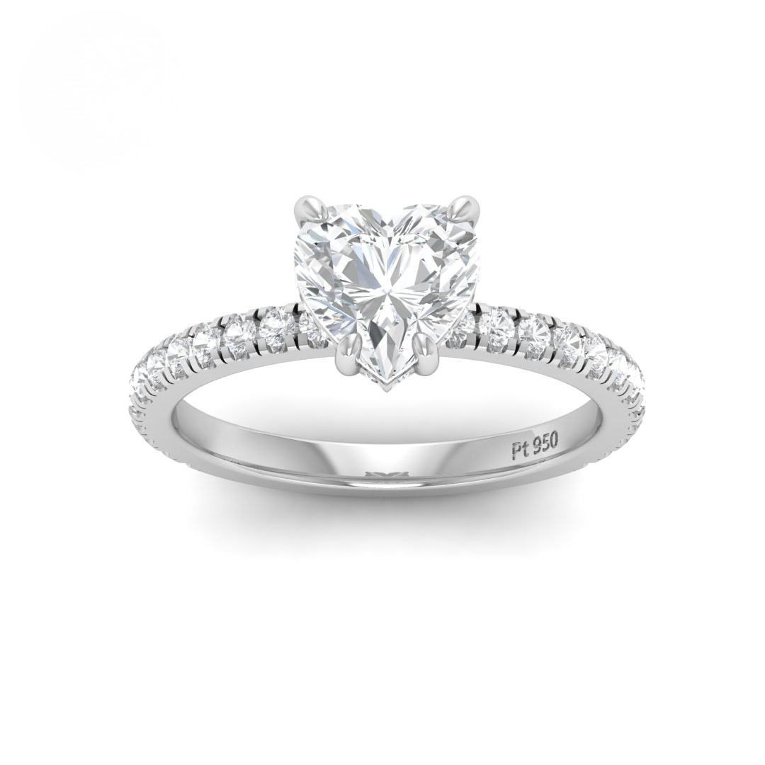 Lila Heart Cut Diamond Engagement Ring with Diamond Hidden Halo and Diamond Band