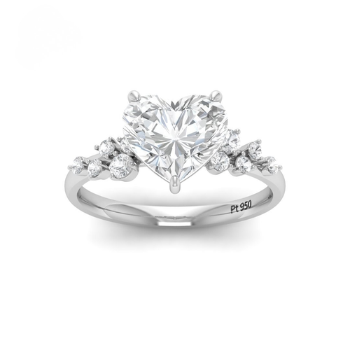 Load image 1 in gallery view. Lina Heart Cut Diamond Engagement Ring With Diamond Accent Band