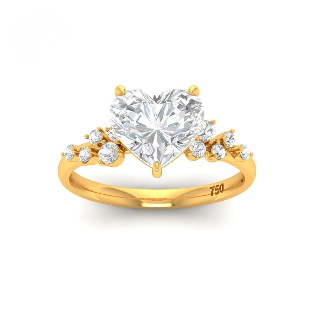 Lina Heart Cut Diamond Engagement Ring With Diamond Accent Band