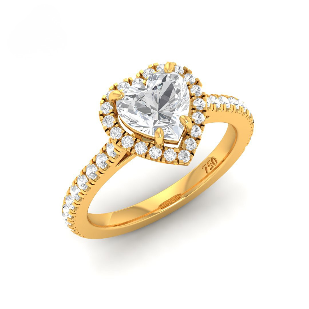 Belle Heart Cut Diamond Engagement Ring with Diamond Halo & Diamond Band