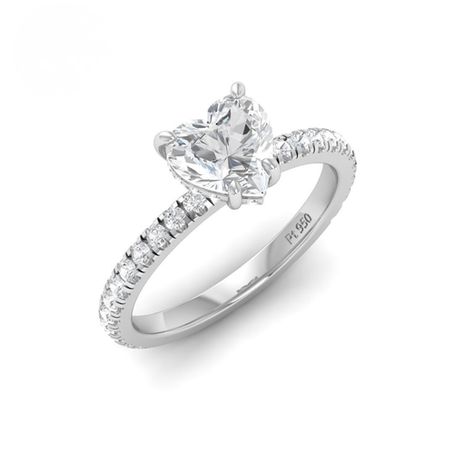 Load image 1 in gallery view. Lila Heart Cut Diamond Engagement Ring with Diamond Hidden Halo and Diamond Band