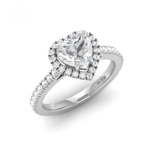 Load image 1 in gallery view. Belle Heart Cut Diamond Engagement Ring with Diamond Halo & Diamond Band